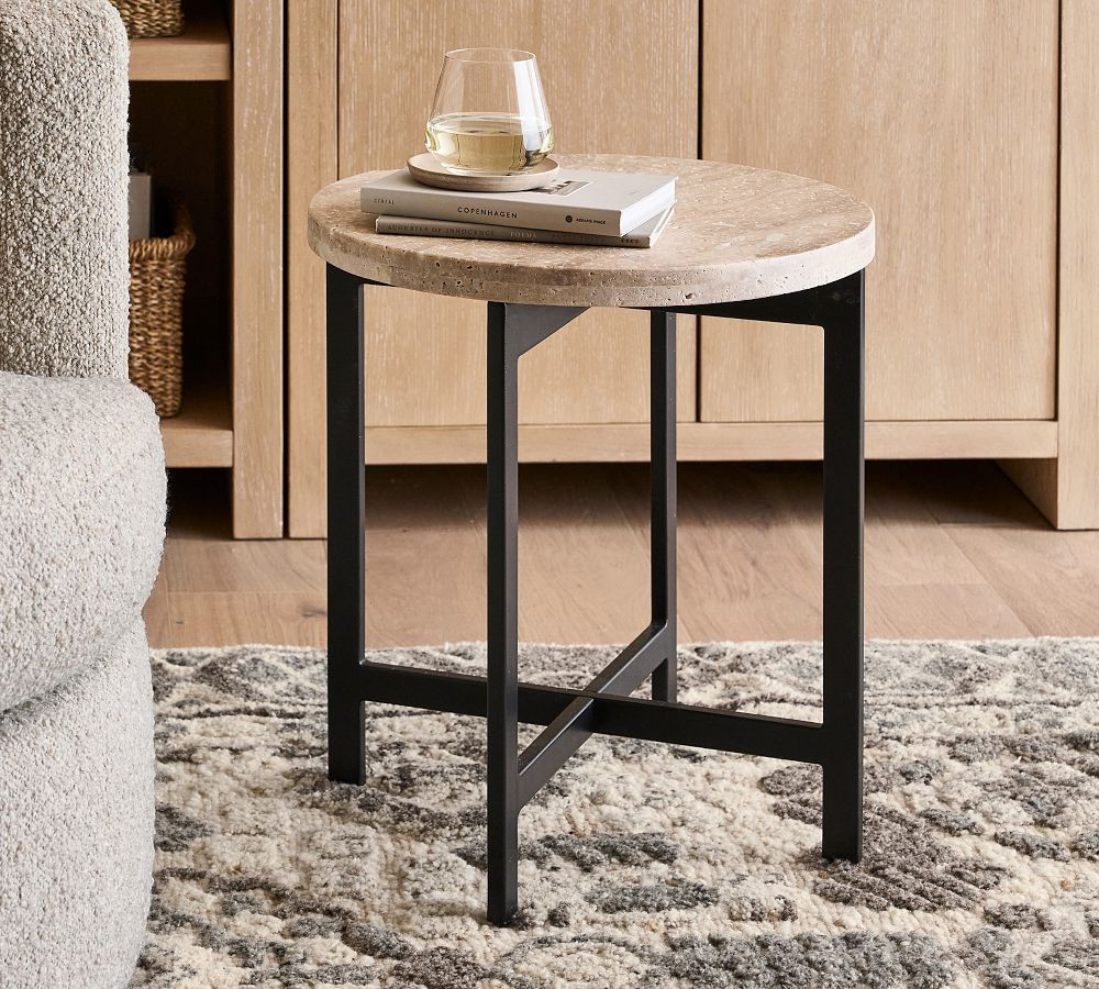 Lennox Round Travertine Side Table | Pottery Barn (US)