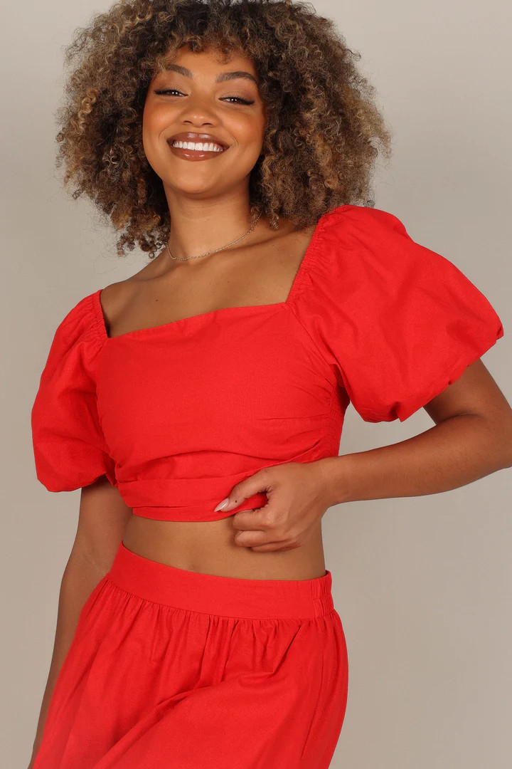 Heidi Puff Sleeve Top - Red | Petal & Pup (US)