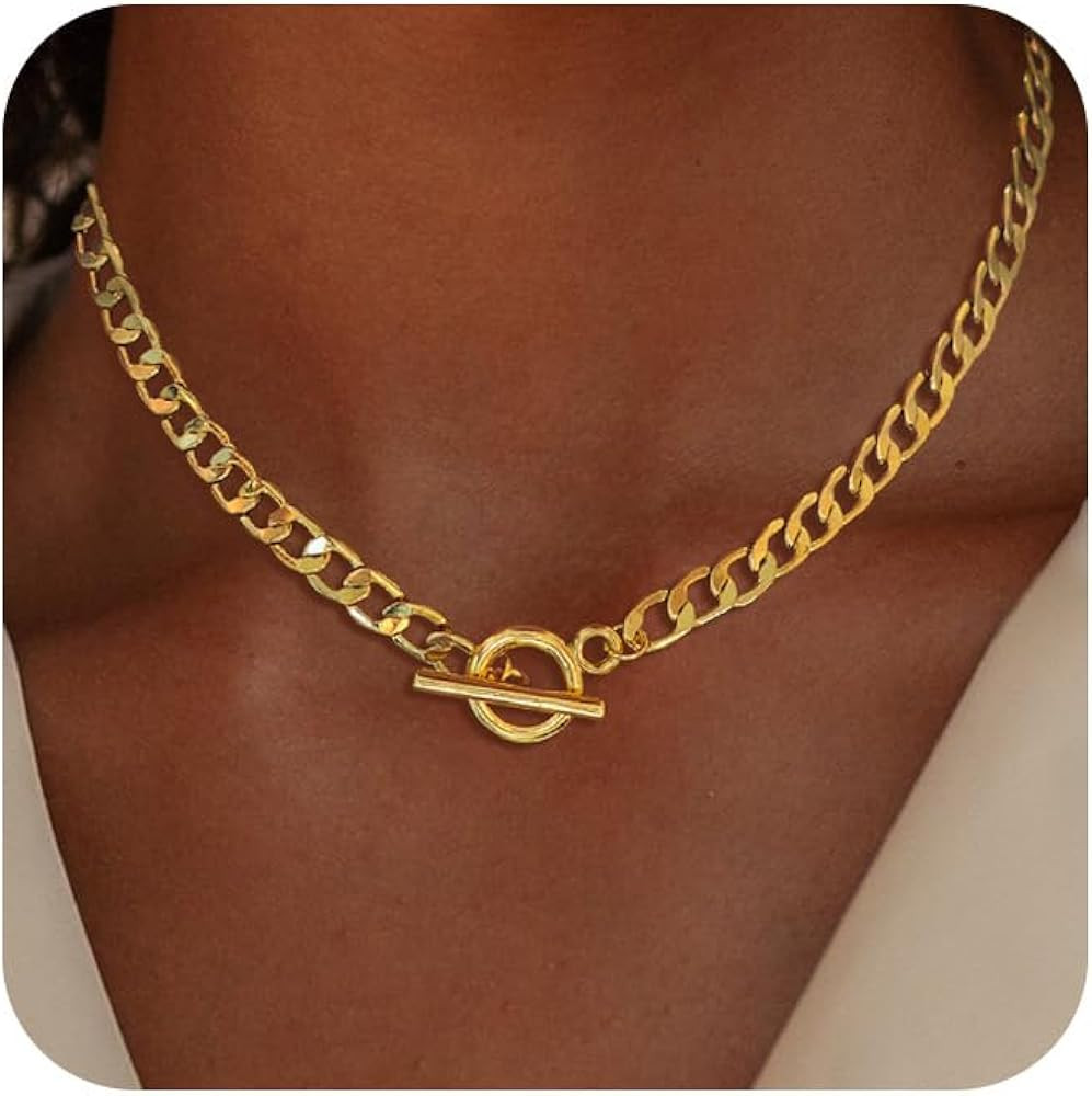 Gold Necklaces for Women Trendy, Chunky Gold Chain Necklace Dainty Toggle Cuban Link Stack Layere... | Amazon (US)