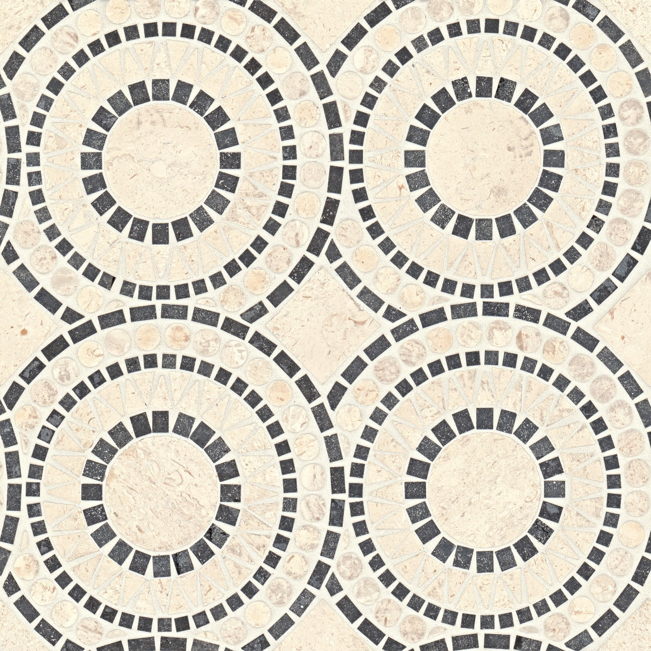 Solis Honed Marble Blend Mosaic Tile in Myra Beige & Basalt | Bedrosians Tile and Stone