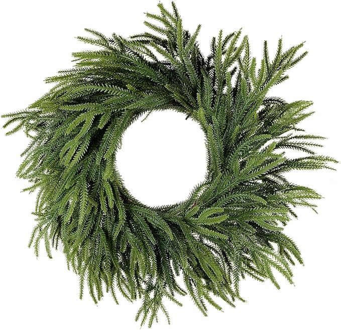 24 Inch Christmas Wreath for Front Door, Norfolk Pine Wreath for Home Porch Window Wall Farmhouse... | Amazon (US)
