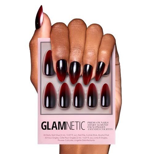 Glamnetic Press On Nails - Vampiress | Opaque Black to Jelly Red Ombre Medium Almond False Halloween Nails, Reusable Stick On Fake Nails with Glue | Salon Quality | 15 Sizes - 30 Nail Kit | Amazon (US)