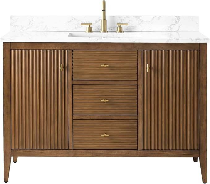 48" Bathroom Vanity with Sink, Solid Wood Bathroom Vanity Free-Standing Cabinet, Drawers, Ceramic... | Amazon (US)