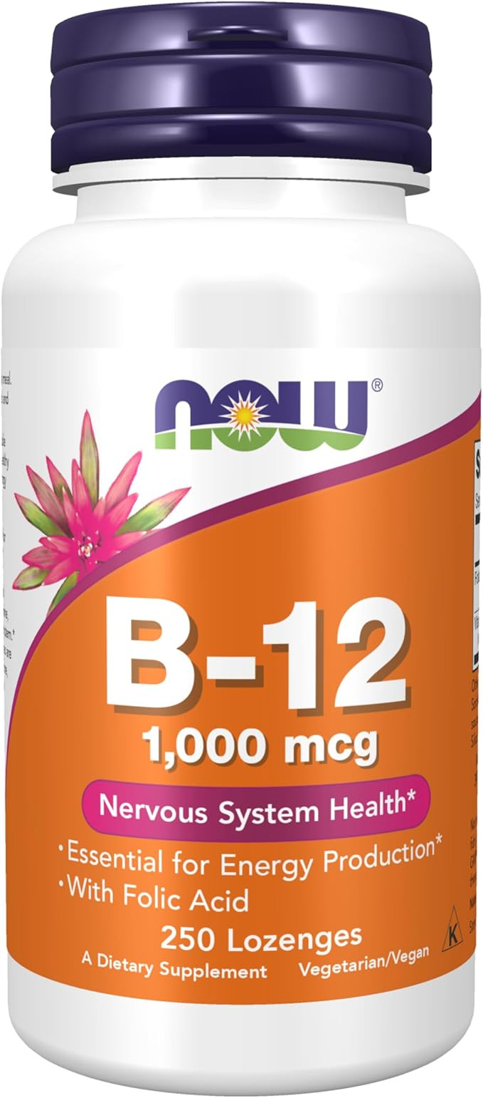NOW Supplements, Vitamin B-12 1,000 mcg with Folic Acid, Nervous System Health*, 250 Chewable Loz... | Amazon (US)