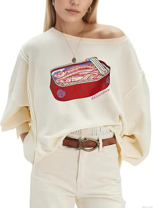 MISSACTIVER Graphic Oversized Sweatshirt For Women Long Sleeve Crew Neck Lobster Sardine Print Sw... | Amazon (US)