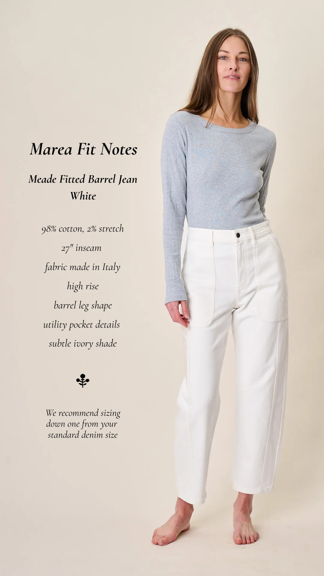 Meade High Rise Barrel Jean - White | Marea