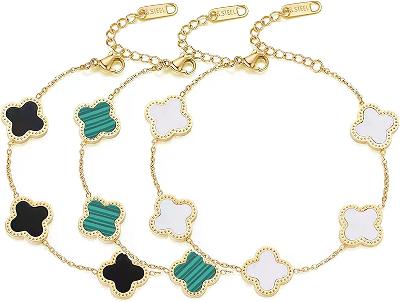 3PCS Lucky Clover Bracelets Sets for Women Girls 18k Gold Plated Charm Simple Cute Jewelry Womens... | Amazon (US)