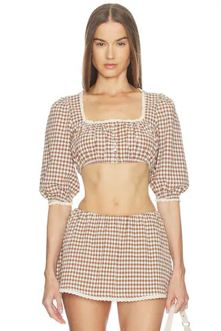 Ann Gingham Top in Brown & White | Revolve Clothing (Global)
