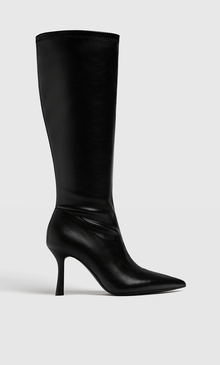 Black stretch XL high-heel boots | Stradivarius (UK)