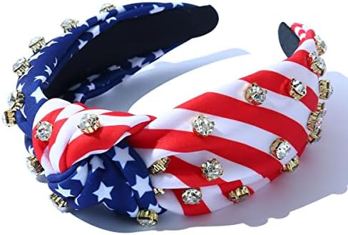 Knotted Headband USA Flag Rhinestone Independence Day July 4th Crystal Fashion Holiday Style Head... | Amazon (US)
