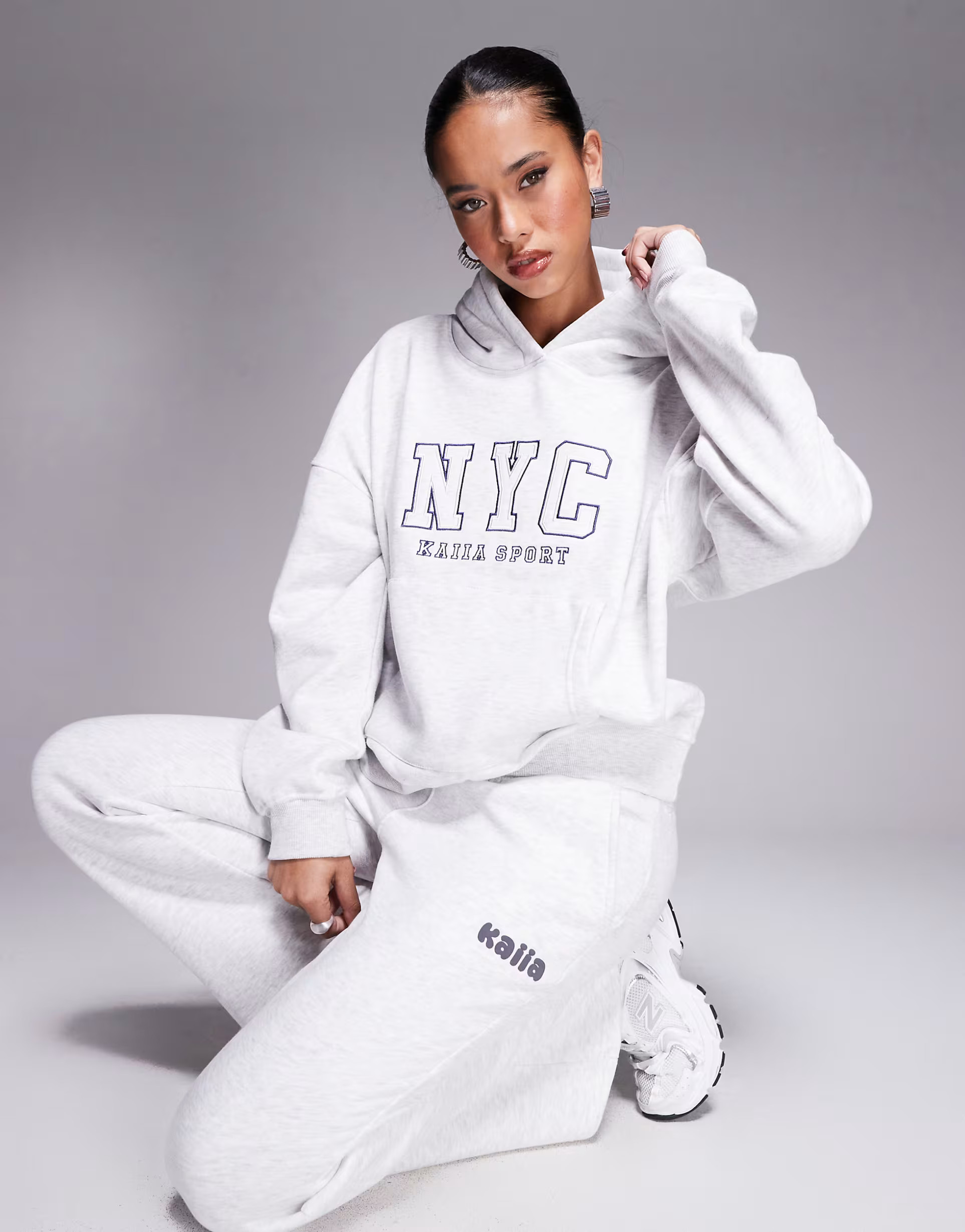 Kaiia sport NYC oversized hoodie in grey marl | ASOS (Global)