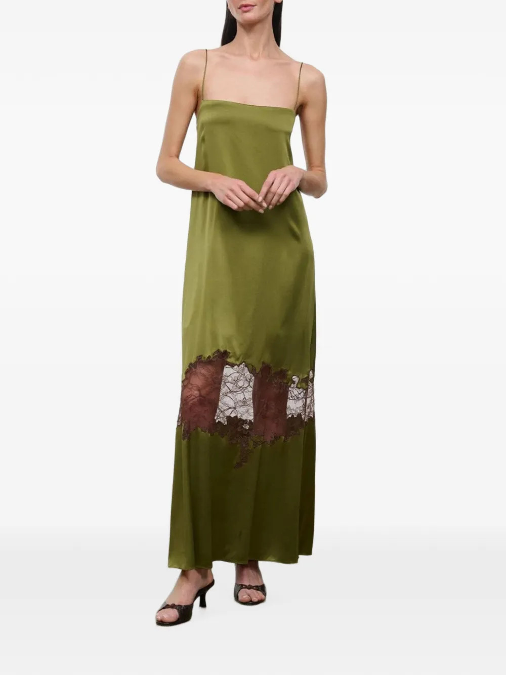 STAUD Delfina lace-trim silk dress - Green | Farfetch Global