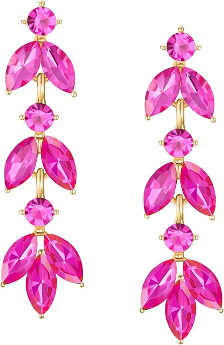 SWEETV Rhinestone Dangle Earrings for Women, Sparkly Wedding Bridal Earrings for Brides, Bridesma... | Amazon (US)