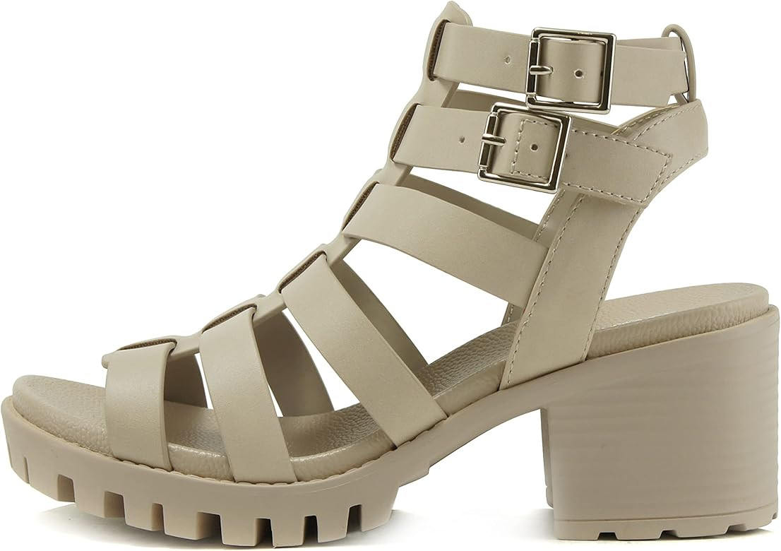 Soda MATILDA ~ Women Open toe Lug sole Fisherman Gladiator Fashion Block heel Sandals with Adjust... | Amazon (US)