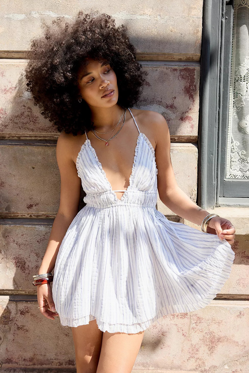 Kimchi Blue Mia Low Back Stripe Babydoll Dress | Urban Outfitters UK
