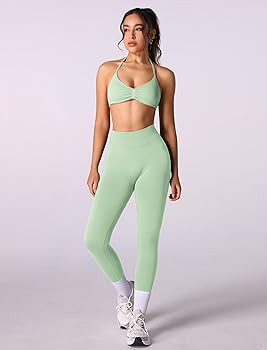 ABOCIW Workout Sets for Women 2 Piece Seamless Halter Sports Bra Scrunch Butt High Waist Leggings... | Amazon (US)