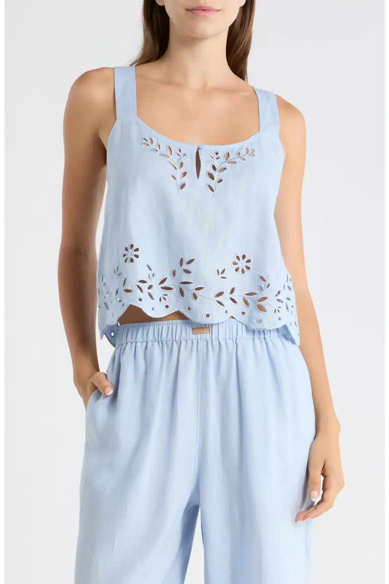 Embroidered Eyelet Linen Tank (Women) | Nordstrom | Nordstrom
