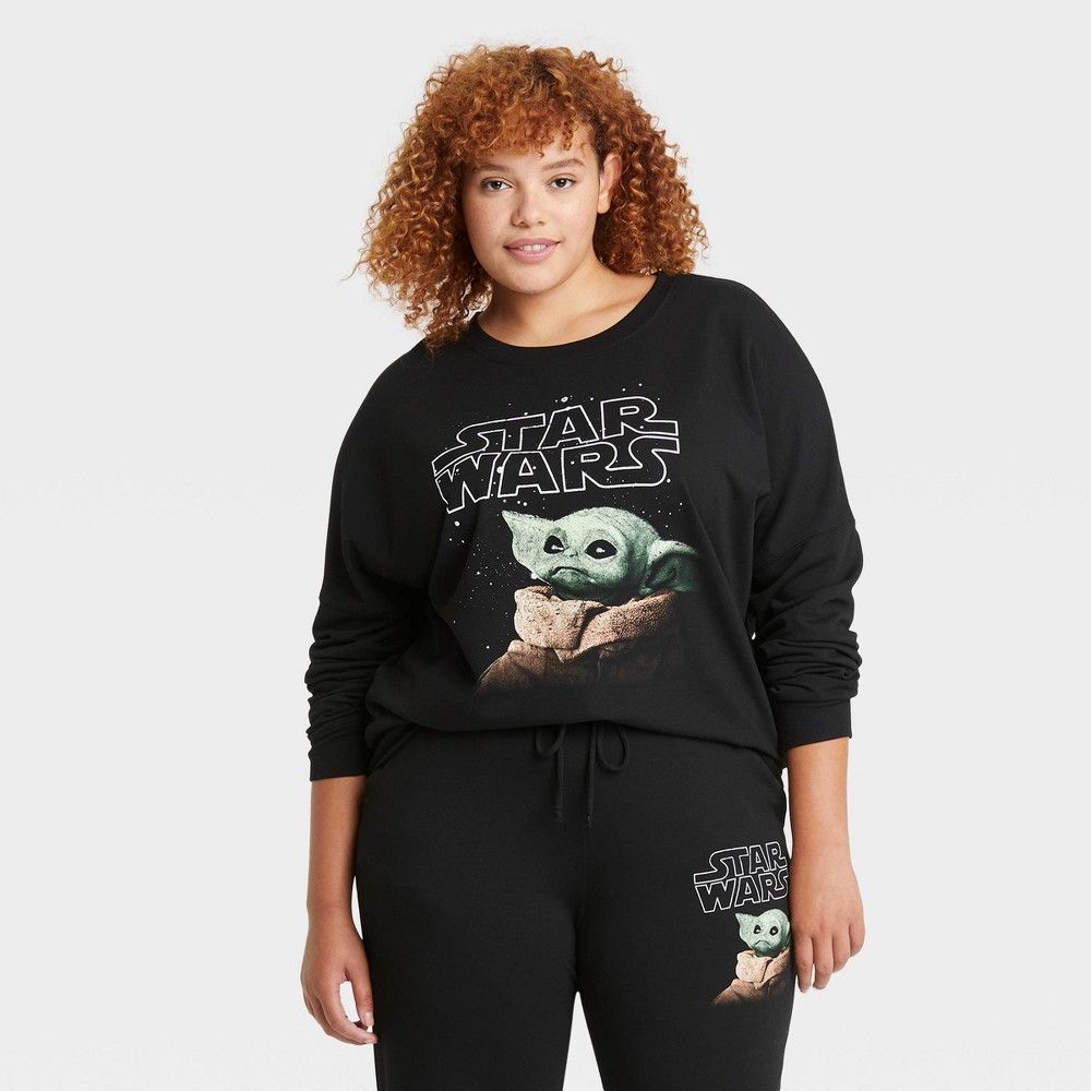 Women's Star Wars Plus Size Baby Yoda Graphic Sweatshirt - Black 2X | Target