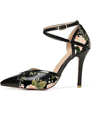 Women's Elegant Floral High Heels Stilettos Sexy Pointed Toe Ankle Strap Prom Party Date Dress Sh... | Amazon (US)