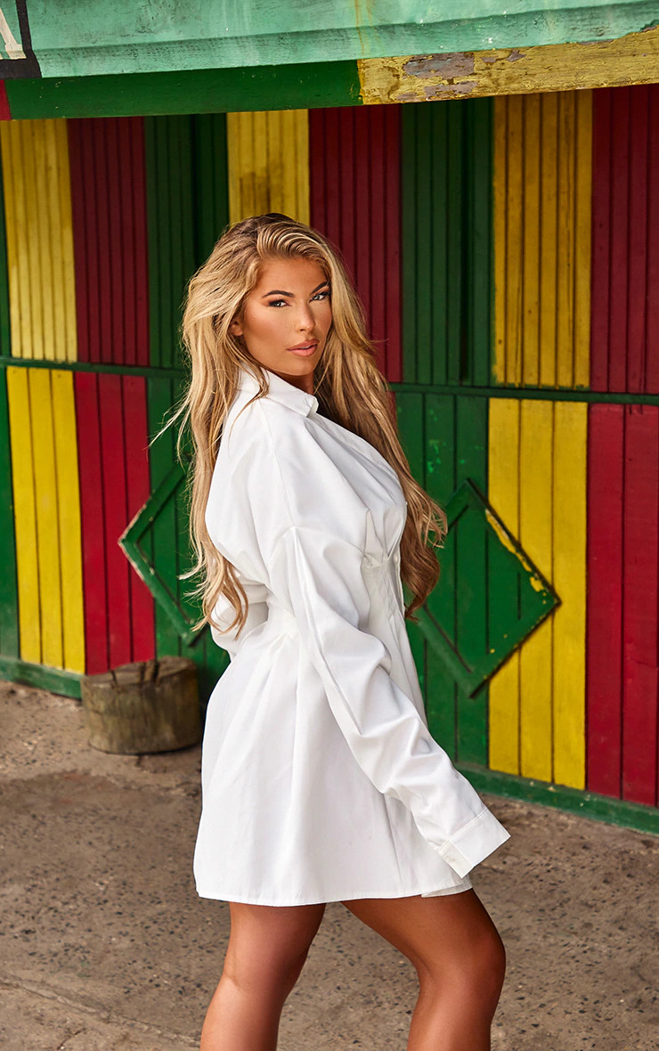 White Woven Pleated Waist Oversized Shirt Dress | Pretty Little Thing (Australia & New Zealand)