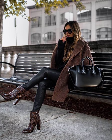 Fall outfit ideas
Favorite fall colors - black and chocolate brown
Similar brown faux fur coat
Snakeskin booties
Faux leather pants 

#LTKfindsunder100 #LTKfindsunder50 #LTKCyberWeek