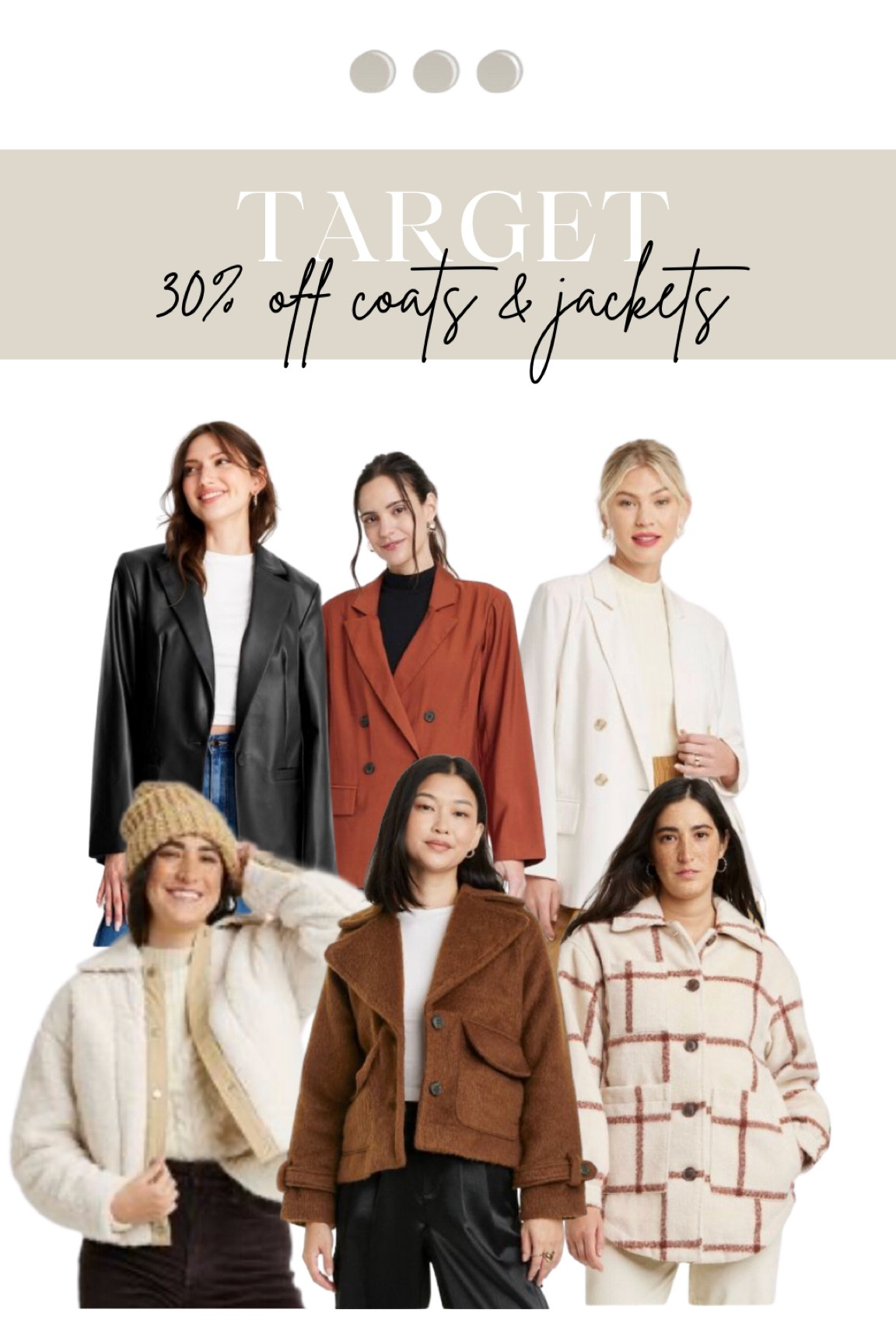 Target — 30% off coats & jackets!✨ 

#target #mytargetstyle #targetfinds #targetdeals #targetcoats #targetjackets #targetsalefinds #targetstyle #coats #jackets #fallstyle #falljackets #fallcoats #autumnstyle #wintercoats #winterjackets #jacketsunder50 #coatsunder50 #giftguide #giftideasforher #giftsunder50 #outfits #styletip #outfitideas #styleideas #ltkseasonal #ltkcyberweek #ltkgiftguide 

#LTKstyletip #LTKsalealert #LTKfindsunder50