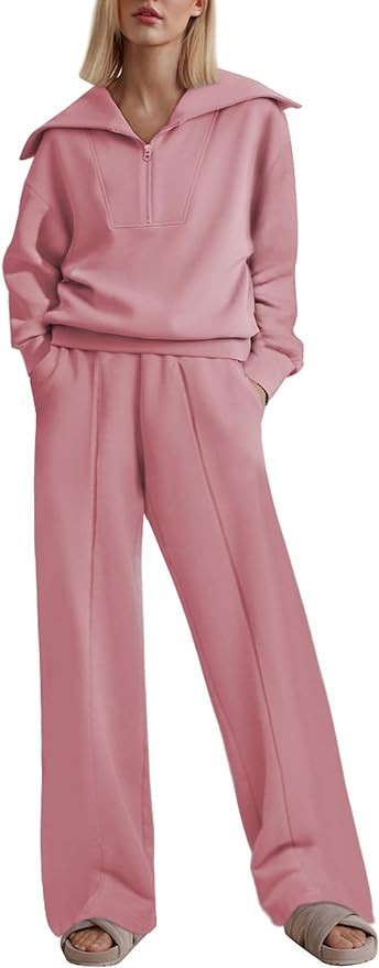 Aleumdr Two Piece Outfits Half Zip Sweatshirt Sweatsuit Lounge Sets for Women Matching Set Wide L... | Amazon (US)