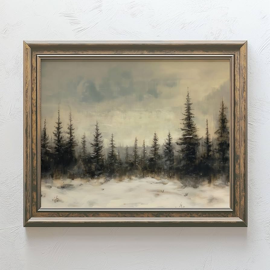 Winter Pine Forest Christmas Painting Print Art Rustic Landscape Poster Farmhouse Christmas Decor... | Amazon (US)