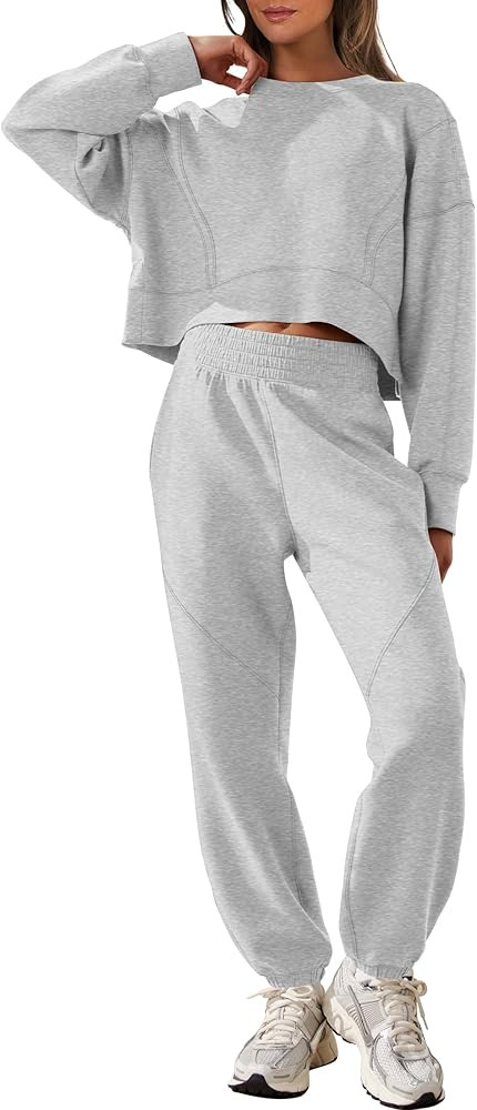 ANRABESS Womens 2 Piece Outfits Lounge Sets Cropped Sweatshirt & Joggers Fashion Sweatsuit Sweat ... | Amazon (US)