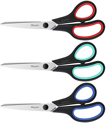 Scissors, iBayam 8" Multipurpose Scissors Bulk 3-Pack, Ultra Sharp Blade Shears, Comfort-Grip Han... | Amazon (US)