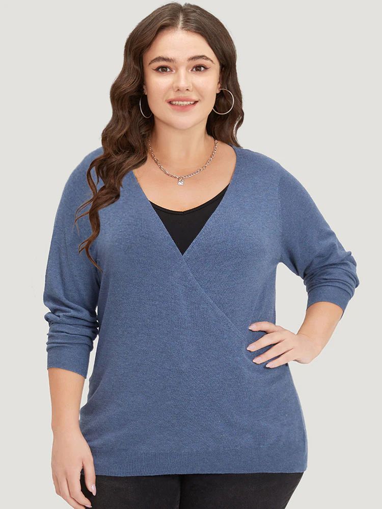 Plain Crossover Elastic Cuffs Pullover | Bloomchic