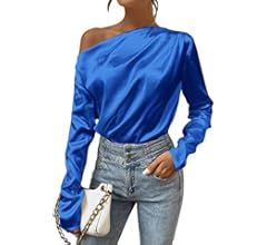 SOLY HUX Women's Satin Silk Off The Shoulder Long Sleeve Elegant Blouse Tops | Amazon (US)