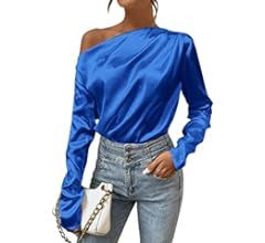 SOLY HUX Women's Satin Silk Off The Shoulder Long Sleeve Elegant Blouse Tops | Amazon (US)