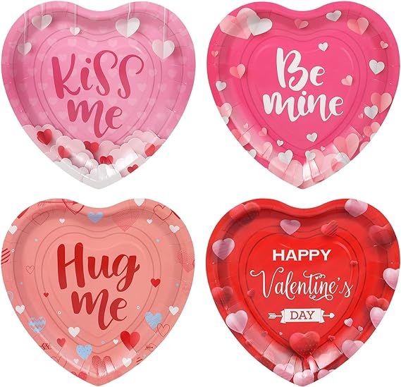 Xiangqu 64 Pcs Valentines Day Paper Plates,9 IN Heart Shape Plates Disposable Valentine Dessert P... | Amazon (US)