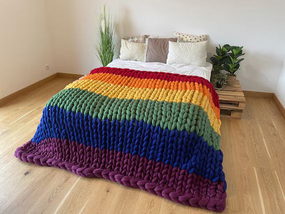 Gay Pride Blanket, LGBTQ blanket, Gay blanket, Lesbian Flag throw, Rainbow Blanket, LGBTQ Home De... | Etsy (US)