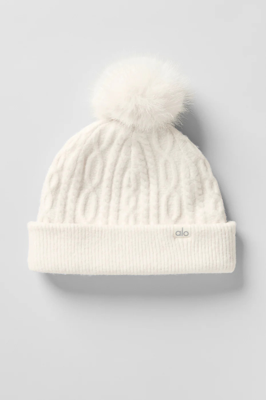ALO | Cable Knit Winter Bliss Beanie Hat in Ivory White | Alo Yoga