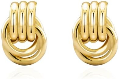 Chunky Small Knot Earrings Gold Silver Geometric Earrings for Women Dainty Gold and Silver Plated... | Amazon (US)