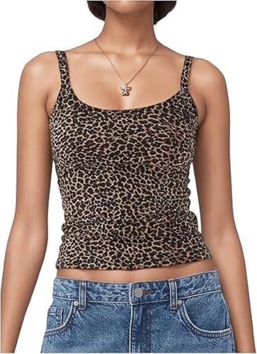 Y2k Sexy Leopard Cami Top Cheetah Spaghetti Strap Sleeveless Backless Crop Tops Going Out Tank T Shirt Fairycore Night Club Party Tops l | Amazon (US)