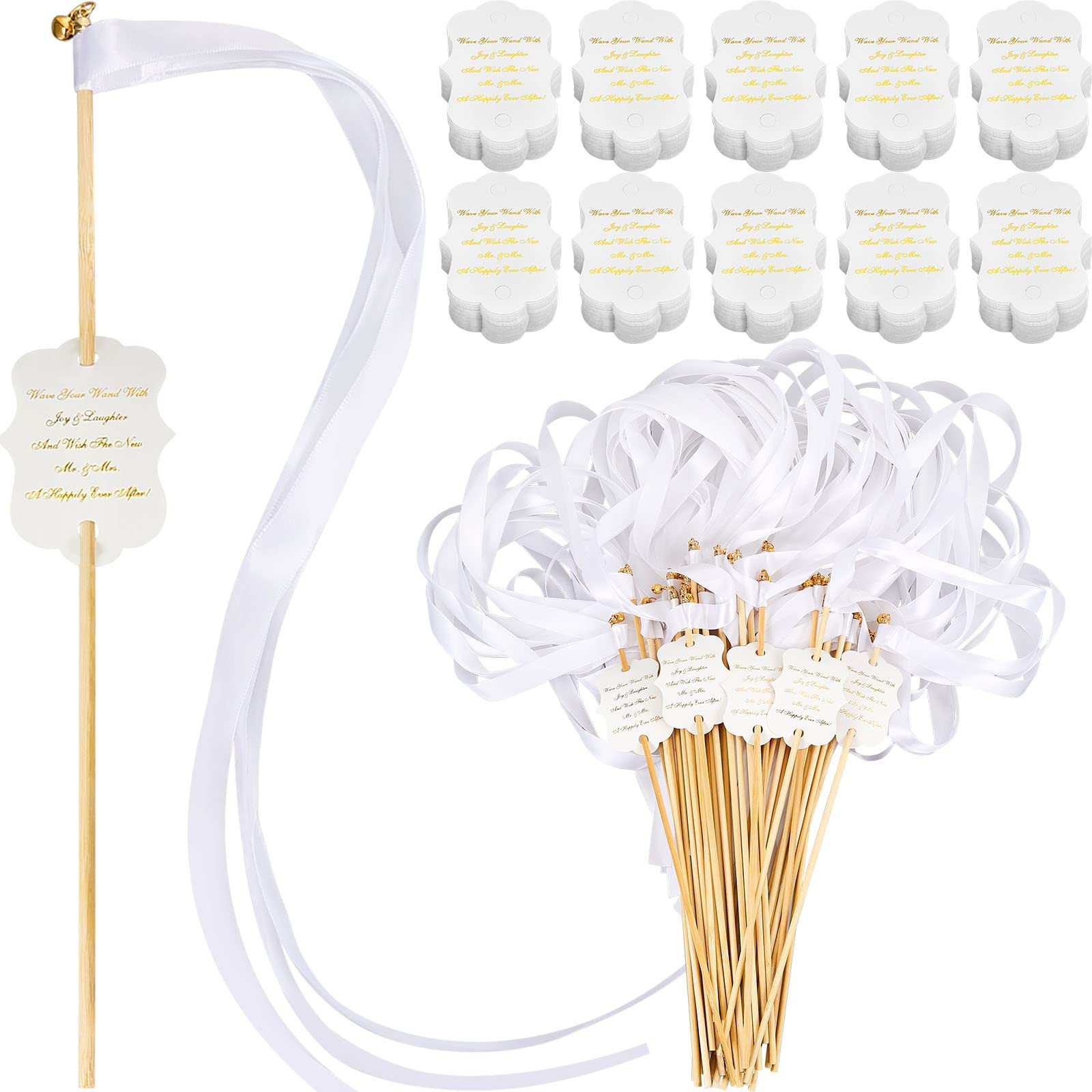 Janinka 100 Sets Ribbon Wedding Wands with Sticks and Bells Bulk Ribbon Dancer Wands Sparklers We... | Amazon (US)