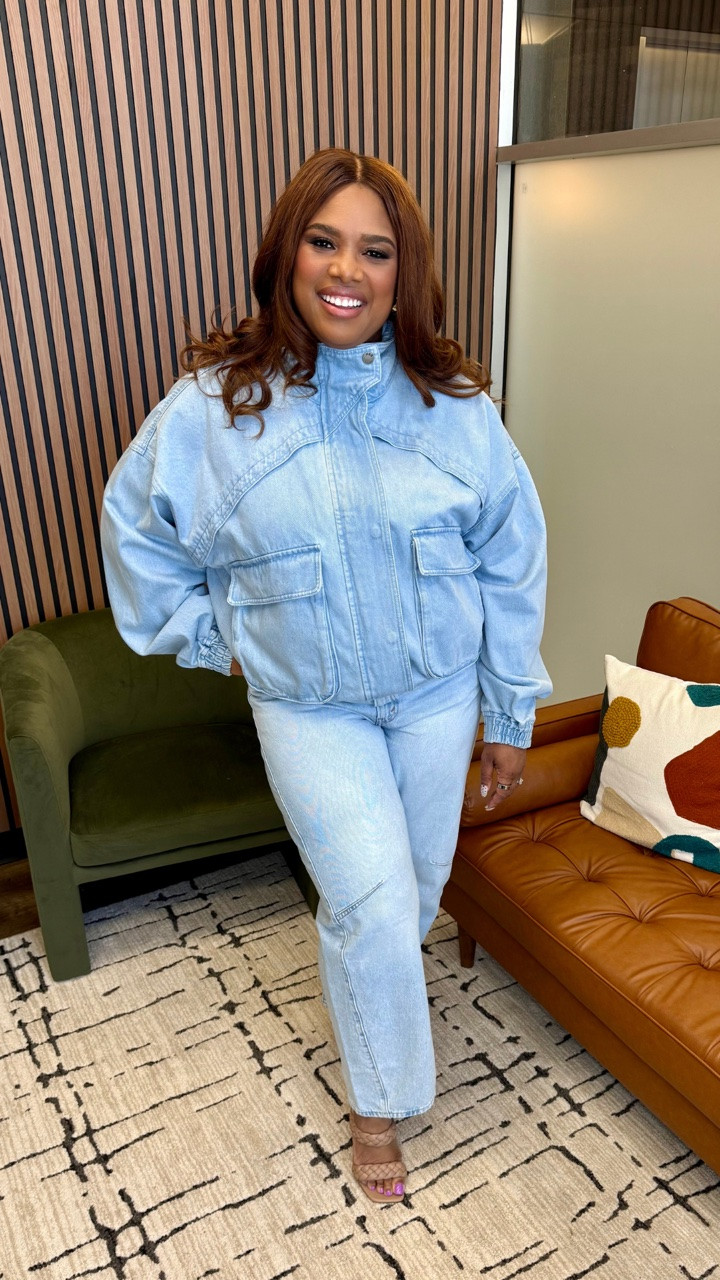 KBB Denim Bomber 💙 Effortless cool meets everyday comfort. This set is the vibe—throw it on and go. 

Hit the bell in my LTK 🔔 (top right) so you get all the exclusives first! #LTKMothersDay

#LTKootd #LTKWorkwear