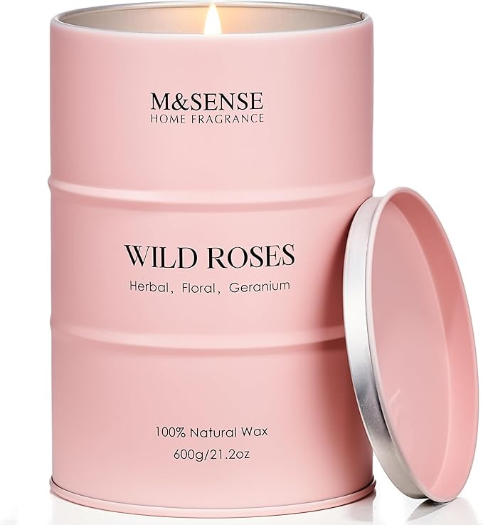 M&SENSE Wild Rose Large Natural Scented Candle, 120 Hours Long Lasting Soy Candles 21.2oz, Stress... | Amazon (US)