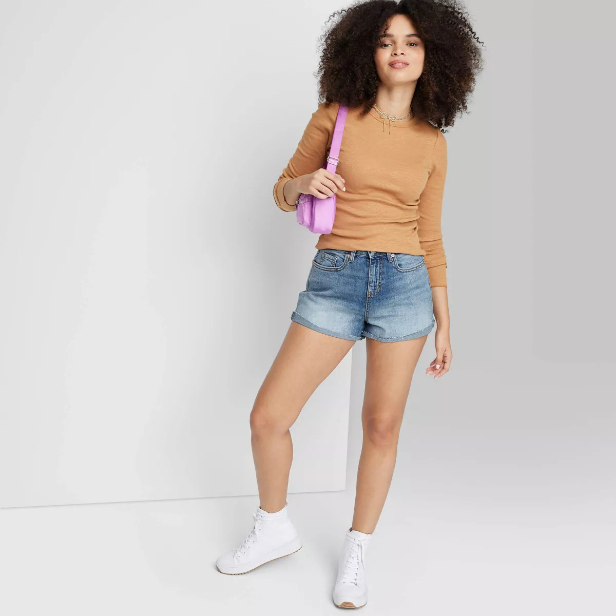 Women's High-Rise Curvy Rolled Cuff Denim Shorts - Wild Fable™ | Target