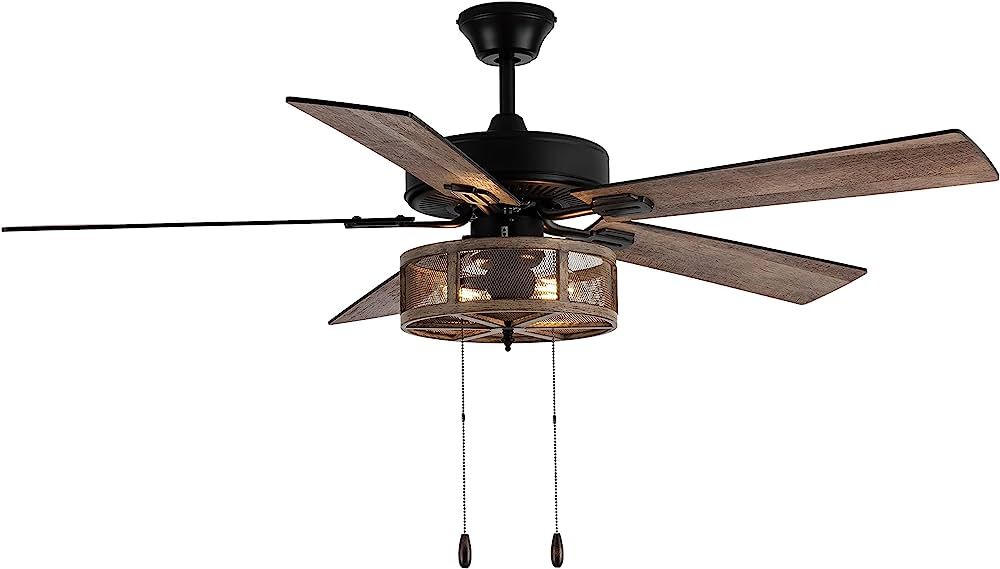 RIVER OF GOODS LED Farmhouse Ceiling Fan - Unique Ceiling Fans with Lights - 52 Inch - Mesh Metal... | Amazon (US)