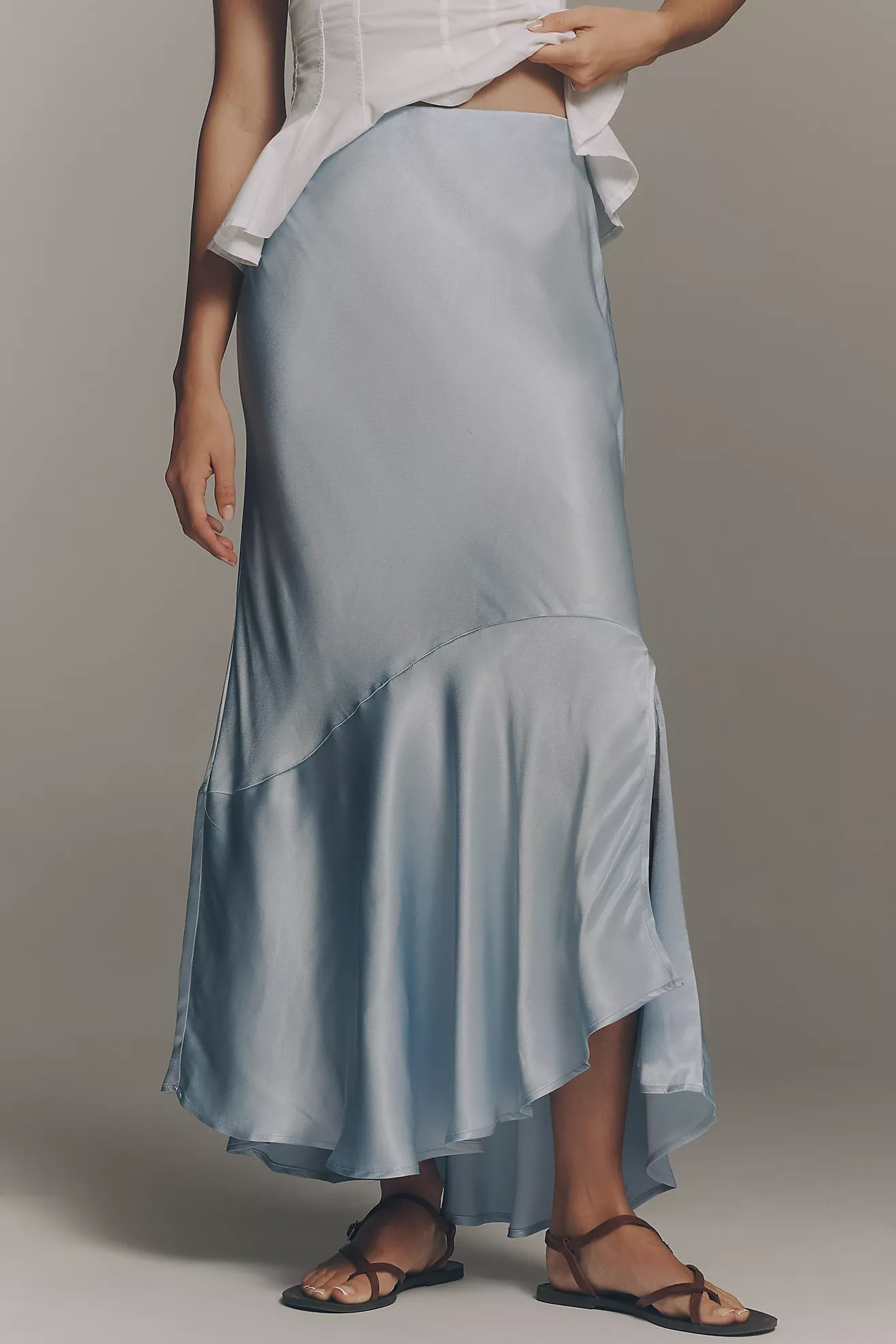 Maeve Satin Asymmetric Midi Skirt | Anthropologie (US)