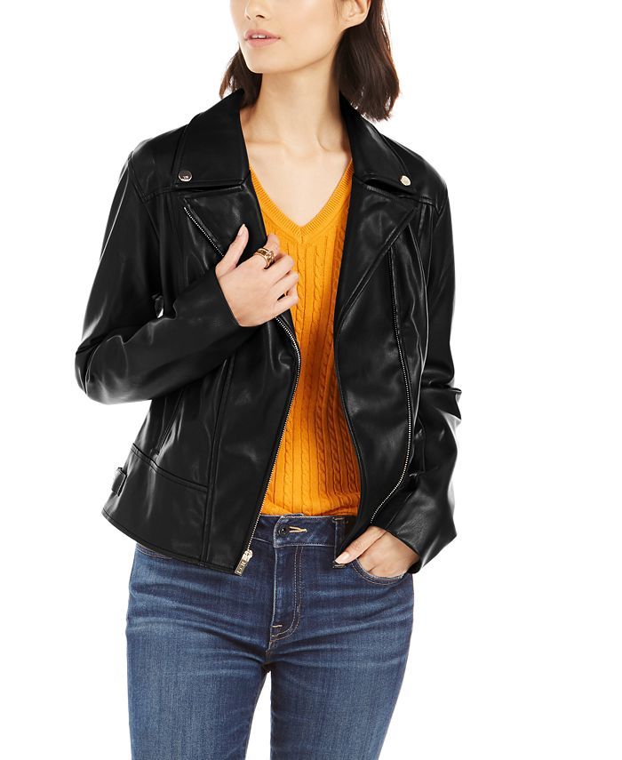Tommy Hilfiger Faux-Leather Moto Jacket, Created for Macy's & Reviews - Jackets & Blazers - Women... | Macys (US)