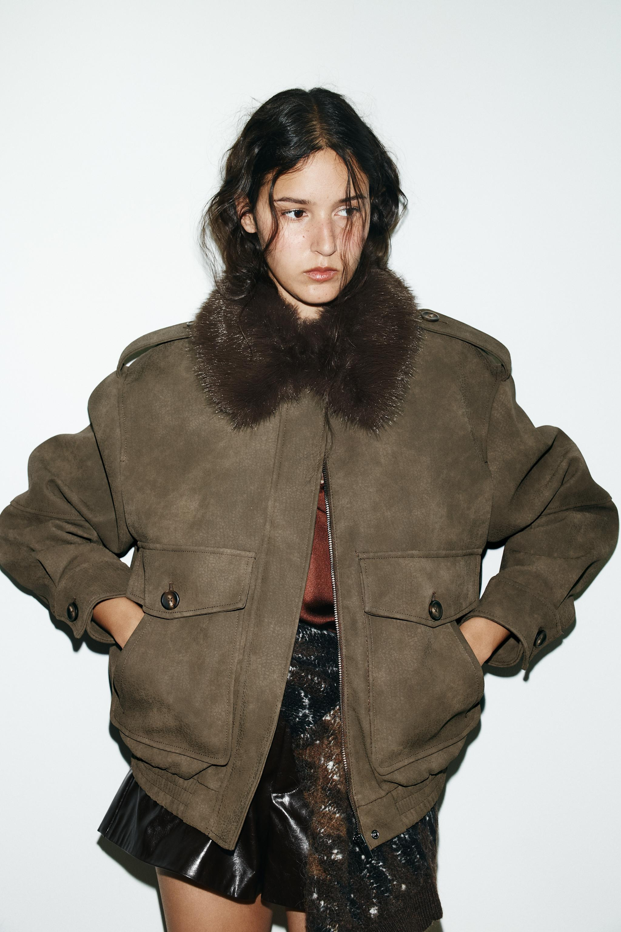 REMOVABLE COLLAR FAUX SUEDE JACKET | Zara US