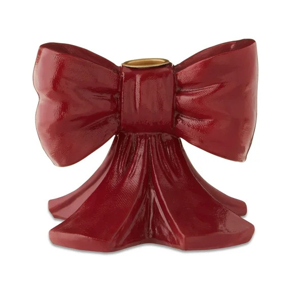 Red Resin Bow Christmas Taper Candle Holder, 4.25", by Holiday Time | Walmart (US)