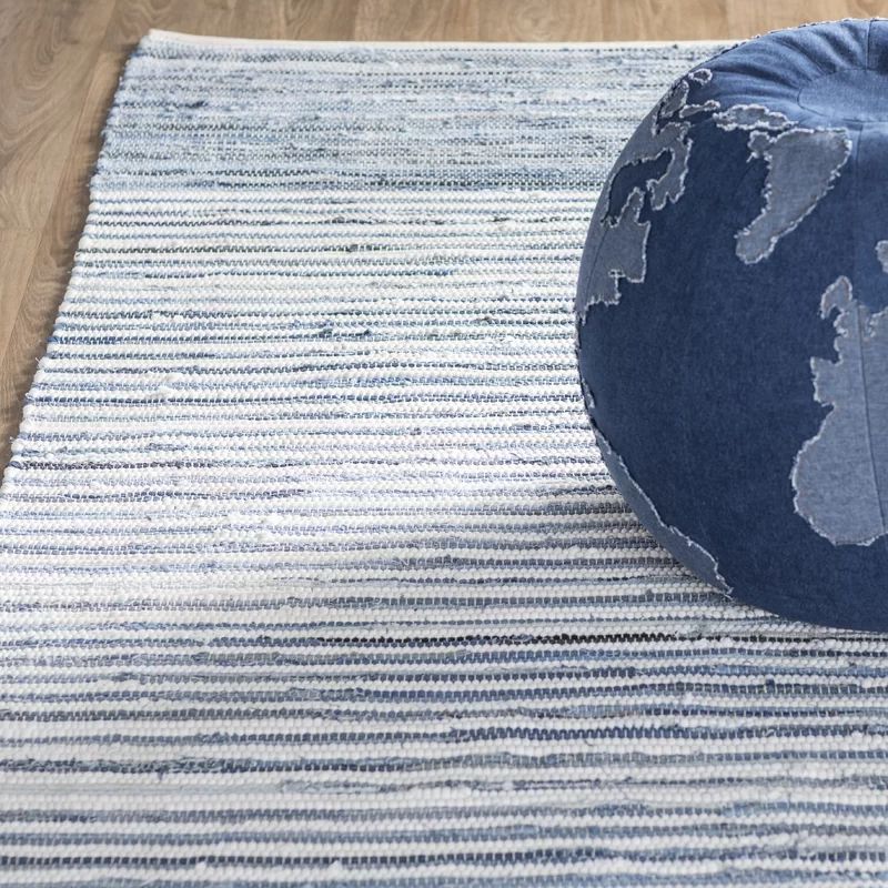 Striped Handmade Braided Cotton Area Rug in Bright Blue/Navy | Wayfair North America