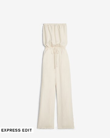 Strapless Linen-blend Culotte Jumpsuit | Express