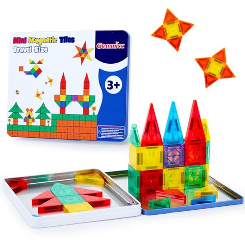 Gemmicc 58 PCS Mini Magnetic Tiles, Travel Magnet Construction Toys with Metal Storage Box, Sensory Montessori Toys for Boys Girls | Amazon (US)